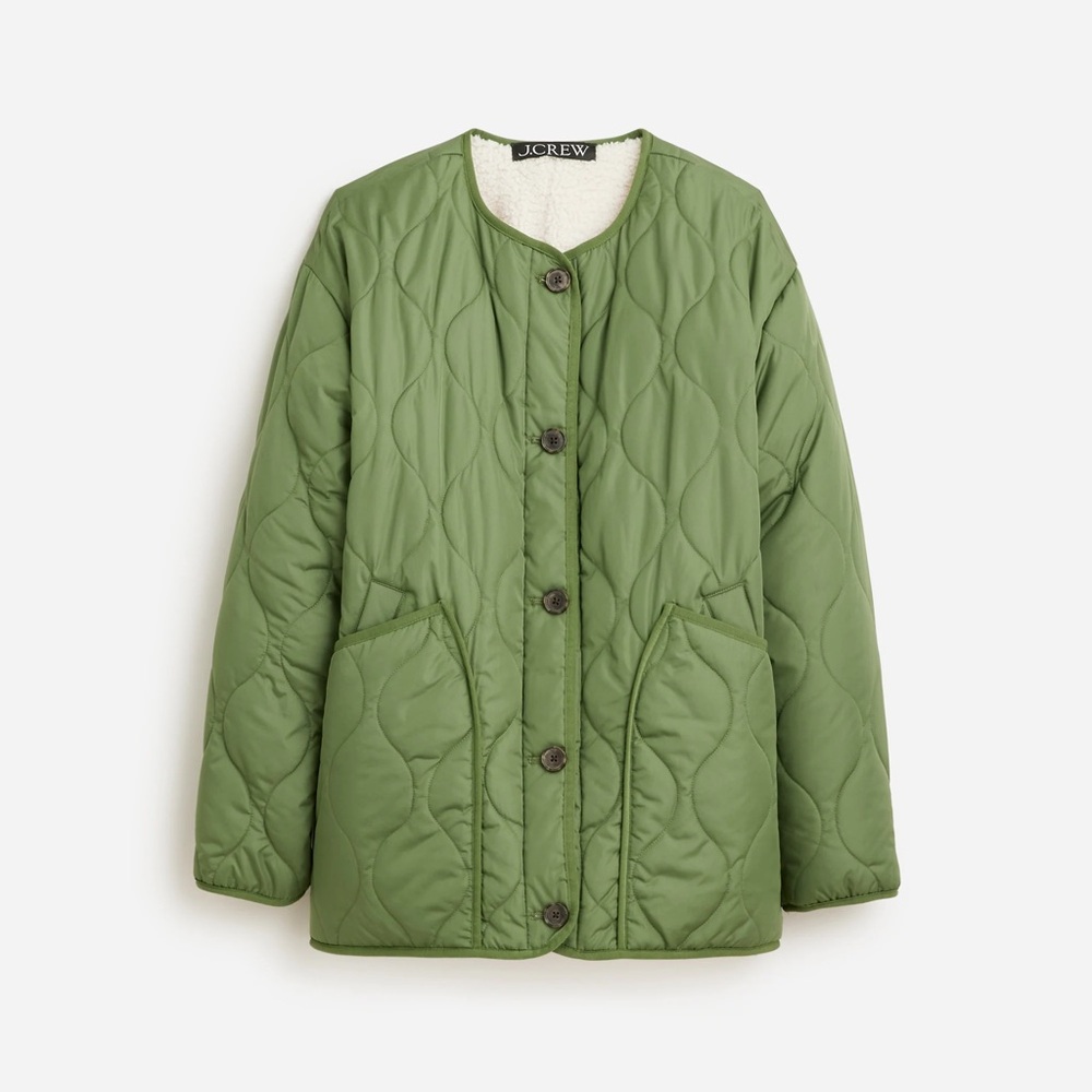 J Crew Reversible Quilted Puffer Jacket w/ PrimaLoft Sherpa Lined sz Large BT824